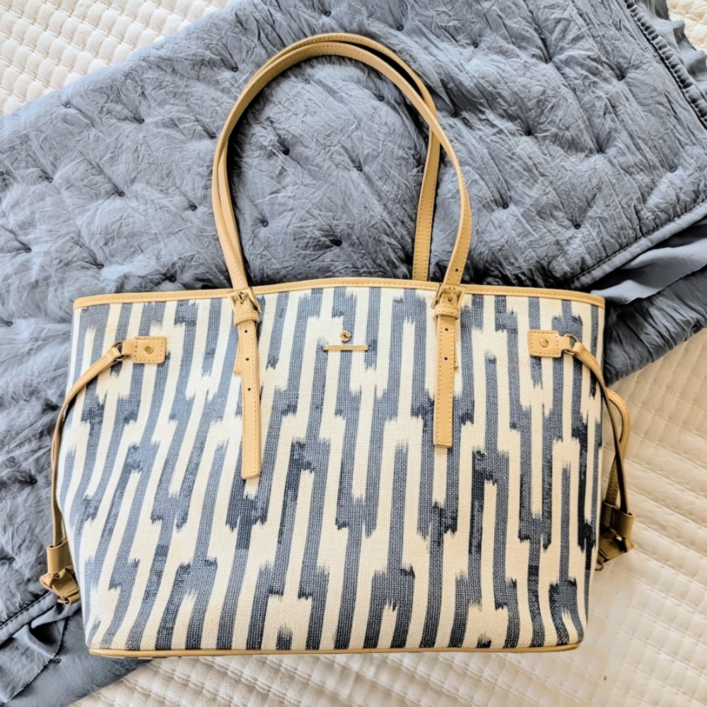EUC! Spartina 449, Large Jetsetter Tote/Shoulder Bag- Oyster Blue & White